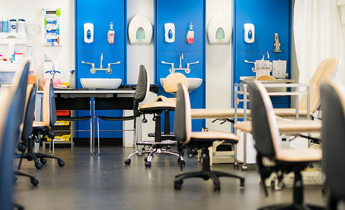 Close-up of chairs in  University specialist podiatry lab