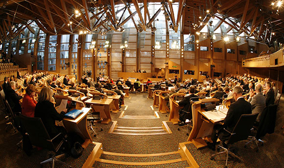 The inside of Scottish Parliament at Hollyrood, Edinburgh